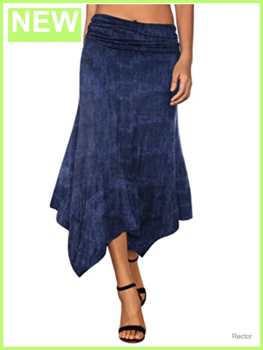 Flowy Handkerchief Hem Midi Skirt โ A-Line Ruched High Rise Stretchy Rayon
